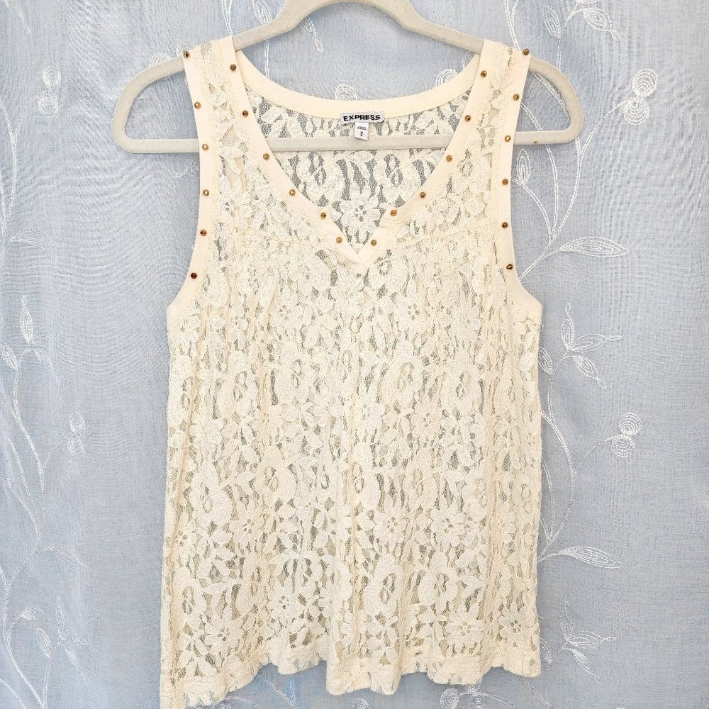 Gold Studded Lace V-neck Sleeveless Top